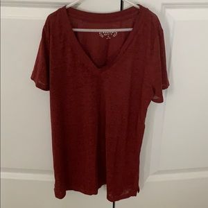 dark red/rust colored v neck tee from kohl’s
